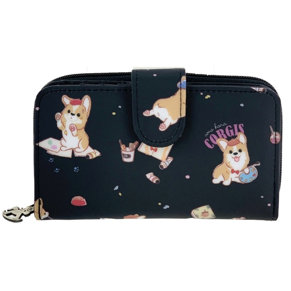 Uma Hana Handbags - Waterproof Corgi Artist Medium Snap Fold Wallet Purse Coin Pouch